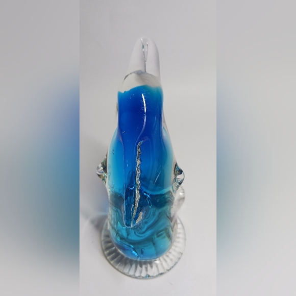 4.5" MURANO STYLE ART GLASS DOLPHIN ON shel BLUE CLEAR SCULPTURE/PAPERWEIGt - Picture 3 of 6